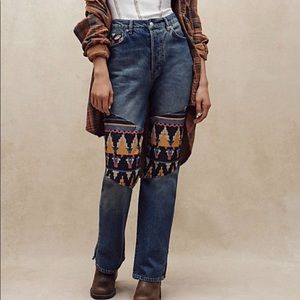 Free People We The Free Rocky Mountain Corduroy Print Patch Jeans NWOT Sz 26 24